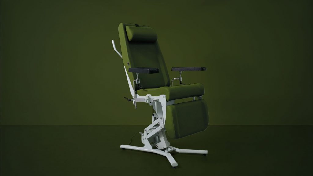 fauteuil theia en kalytera vert conçu pour les prélèvement infirmiers