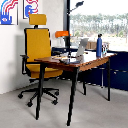 Chaise de bureau télétravail Great Marcel garni en tissu jaune